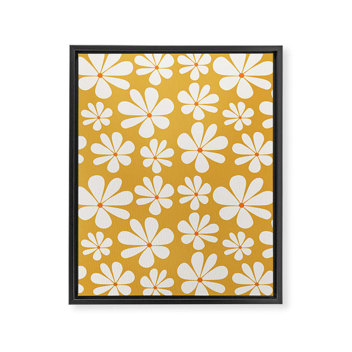 Retro Daisy Pattern - Golden Yellow Framed Canvas Print Gallery Image 1