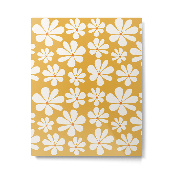 Retro Daisy Pattern - Golden Yellow Metal Print Gallery Image 1