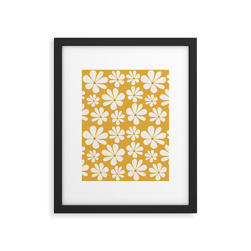 Retro Daisy Pattern - Golden Yellow Framed Art Print Gallery Image 6