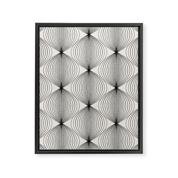 Geometric Orb Pattern - Black and White Framed Canvas Print Gallery Image 1