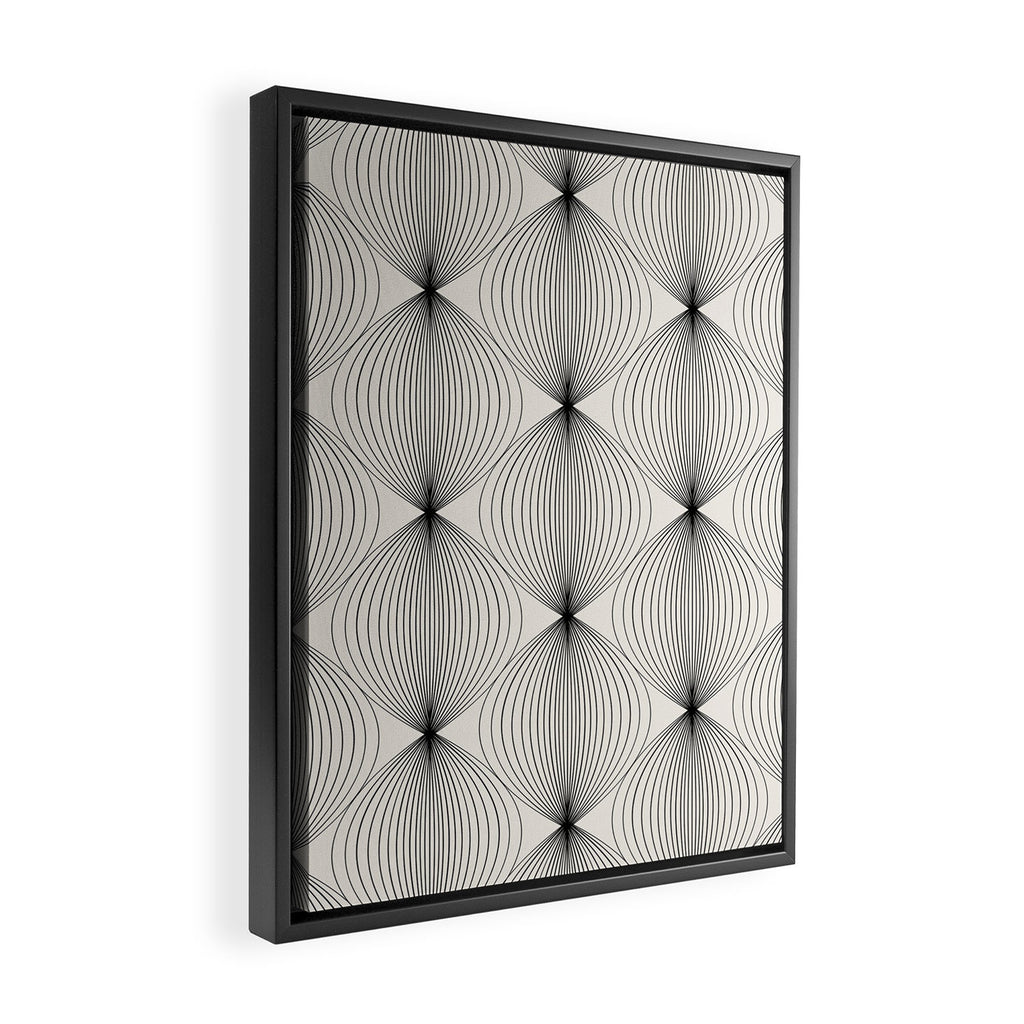 Geometric Orb Pattern - Black and White Framed Canvas Print Gallery Image 2