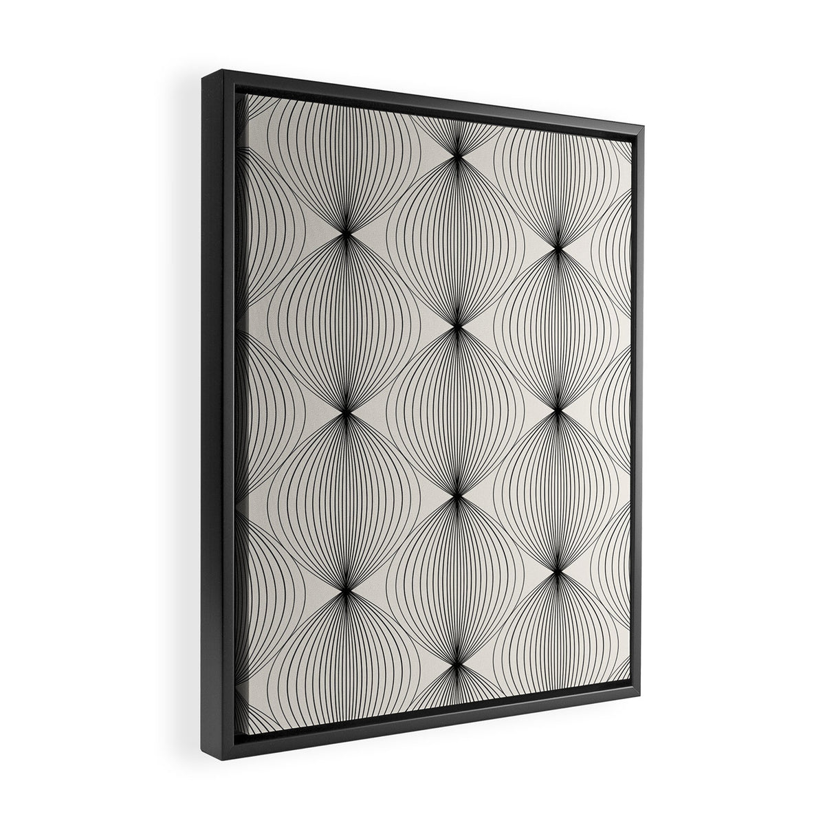 Geometric Orb Pattern - Black and White Framed Canvas Print Gallery Image 2