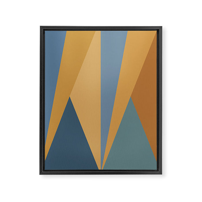 Geometric Triangles IX Blue and Orange Framed Canvas Print Gallery Image 1