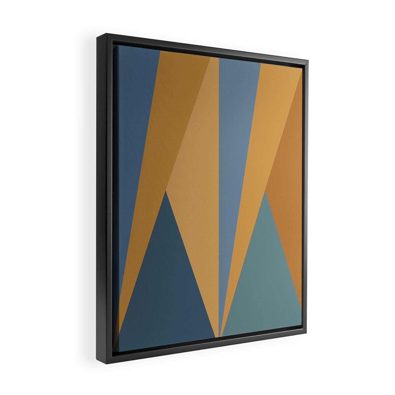 Geometric Triangles IX Blue and Orange Framed Canvas Print Gallery Image 2
