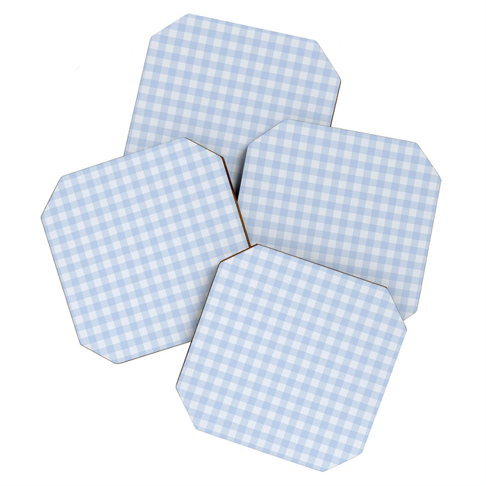 Gingham Plaid Pattern - Natural Sky Blue Coaster Gallery Image 1