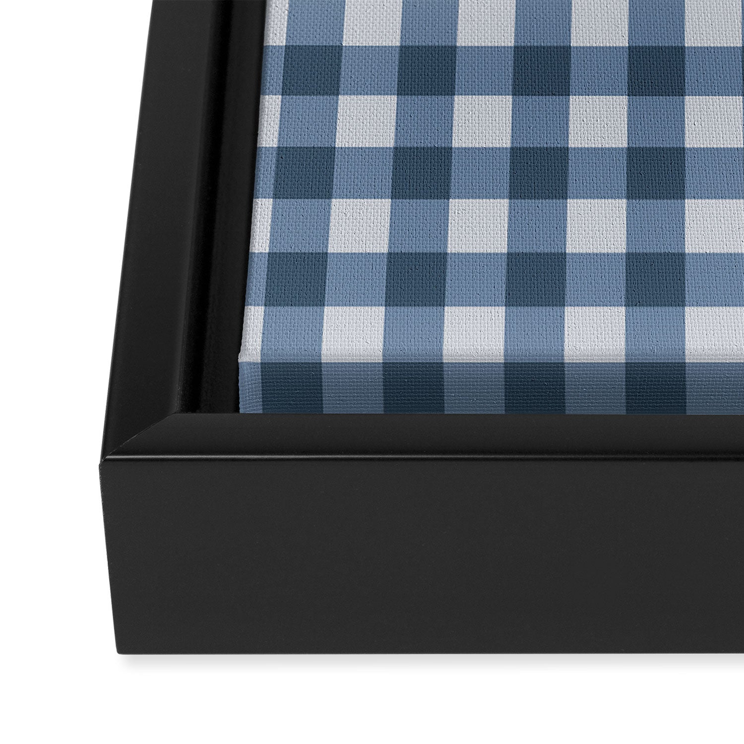 Gingham Plaid Pattern - Classic Blue Framed Canvas Print Gallery Image 3