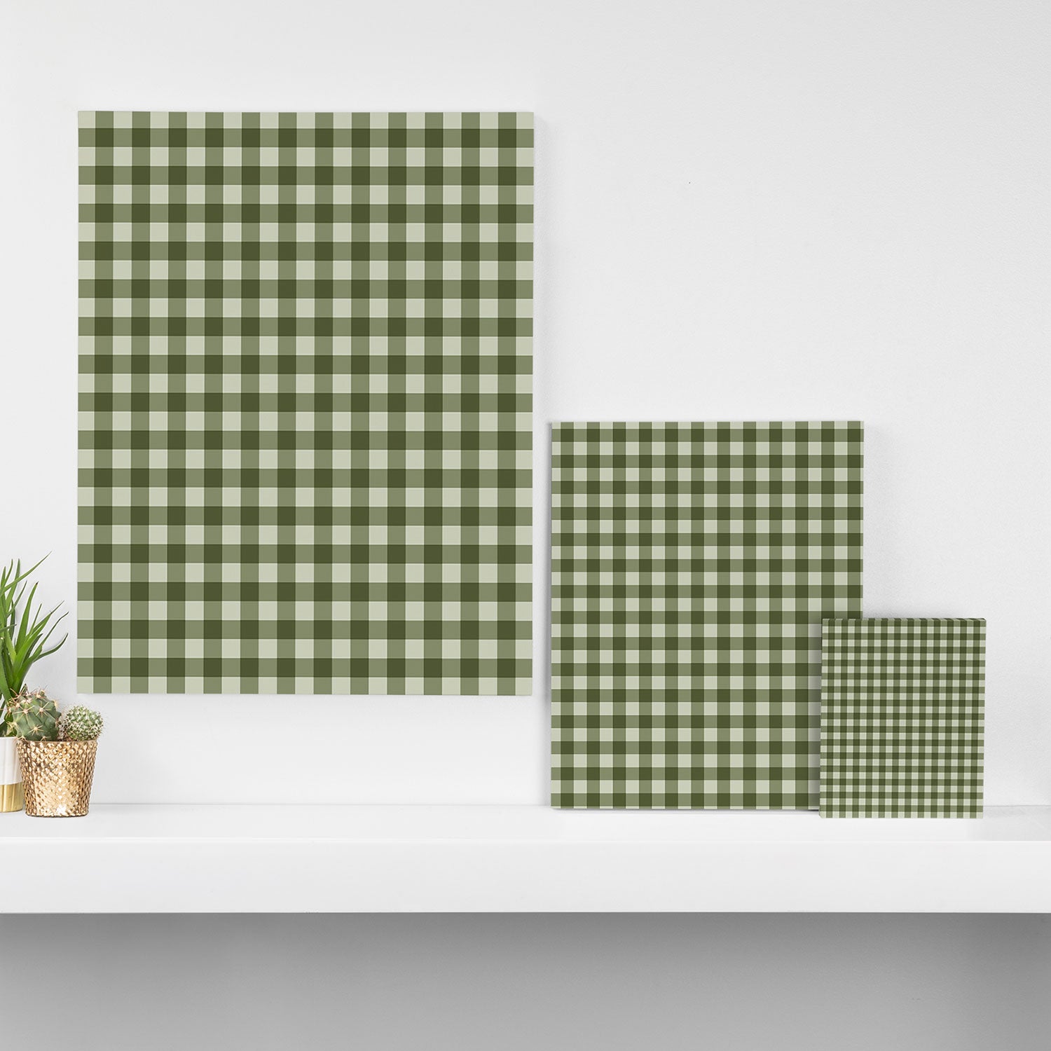 Gingham Plaid Pattern - Natural Green Canvas Print Gallery Image 3