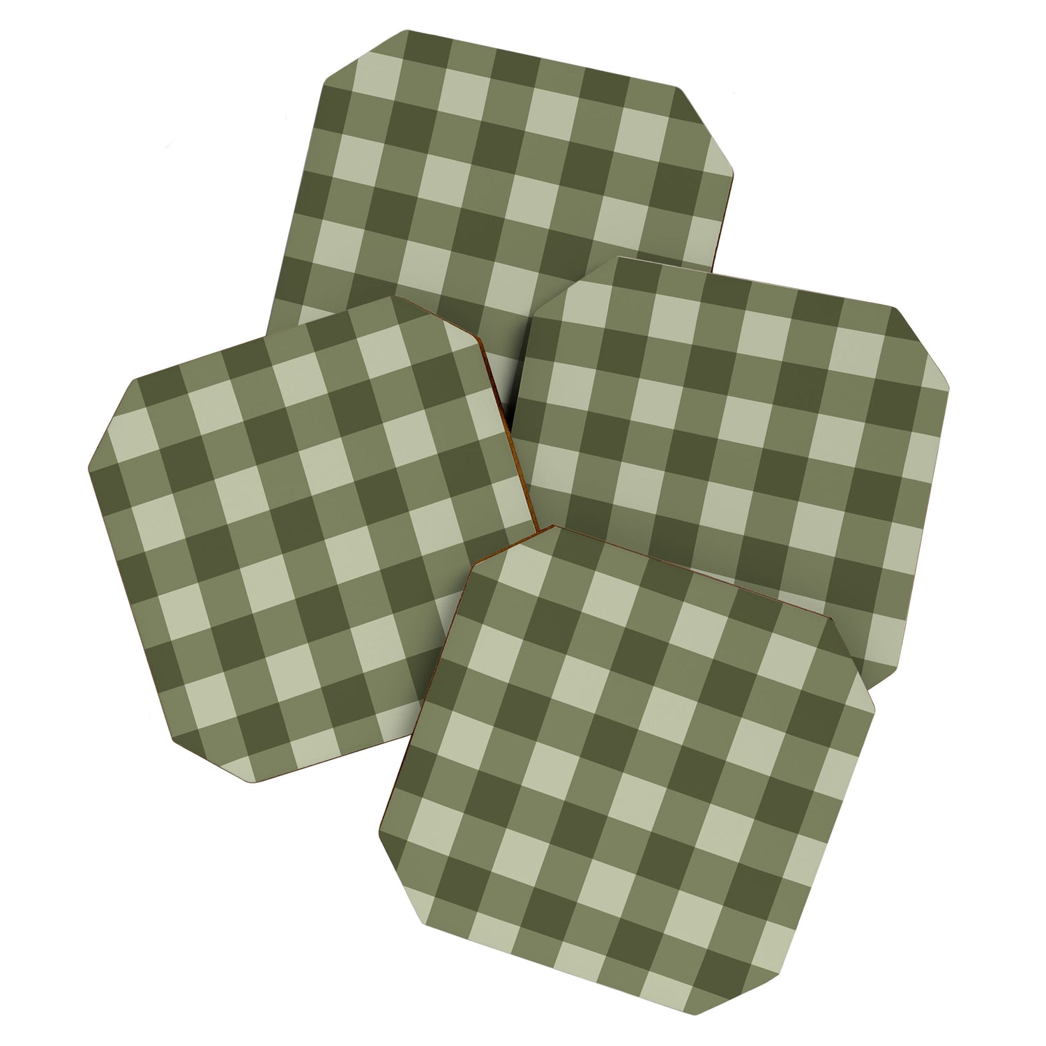Gingham Plaid Pattern - Natural Green Coaster Gallery Image 1