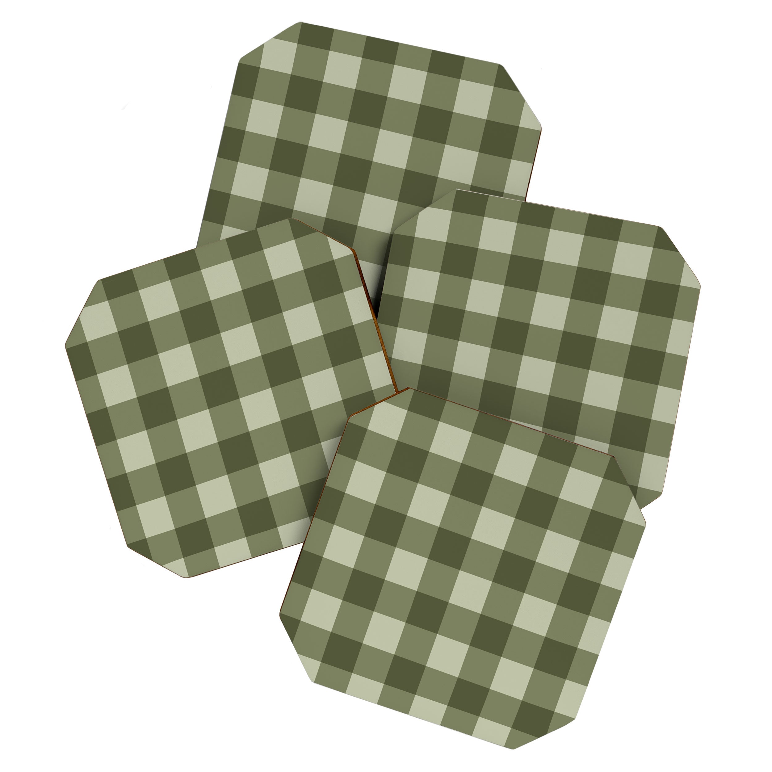 Gingham Plaid Pattern - Natural Green Coaster Gallery Image 1