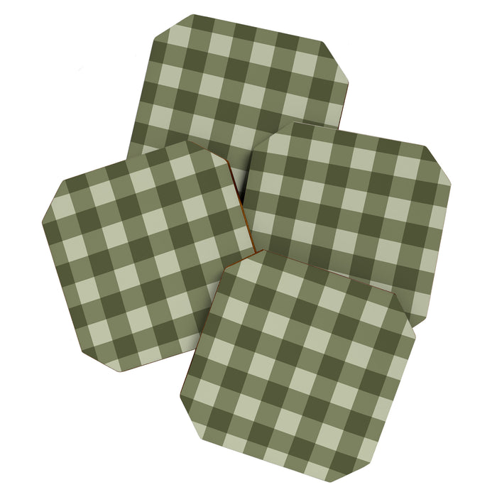 Gingham Plaid Pattern - Natural Green Coaster Gallery Image 1