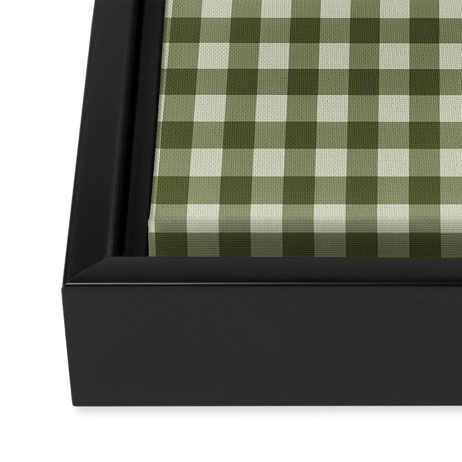 Gingham Plaid Pattern - Natural Green Framed Canvas Print Gallery Image 3