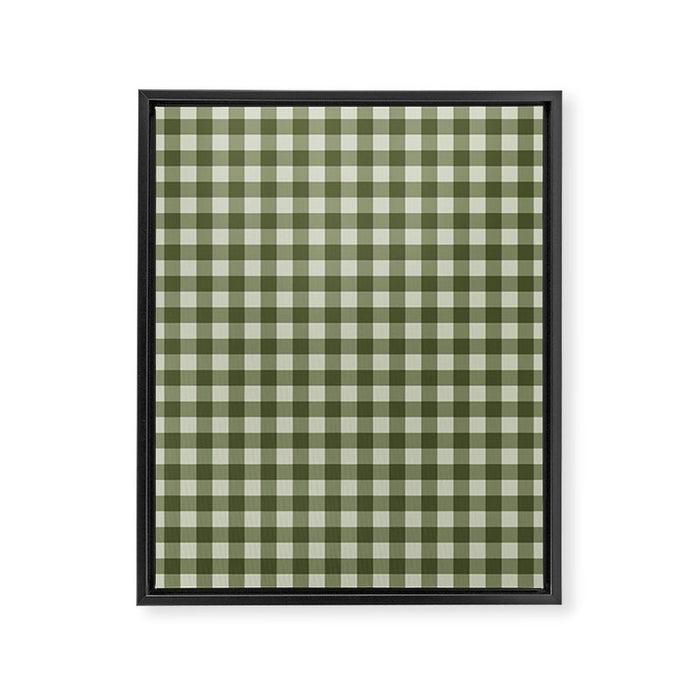 Gingham Plaid Pattern - Natural Green Framed Canvas Print Gallery Image 1