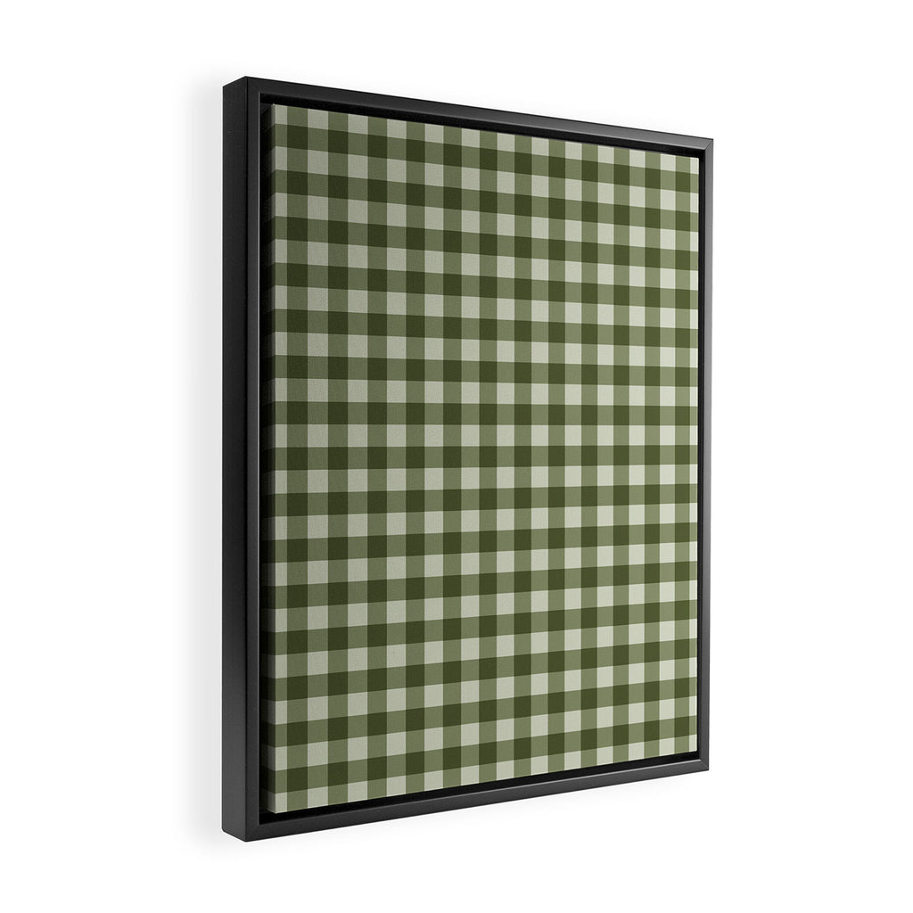 Gingham Plaid Pattern - Natural Green Framed Canvas Print Gallery Image 2