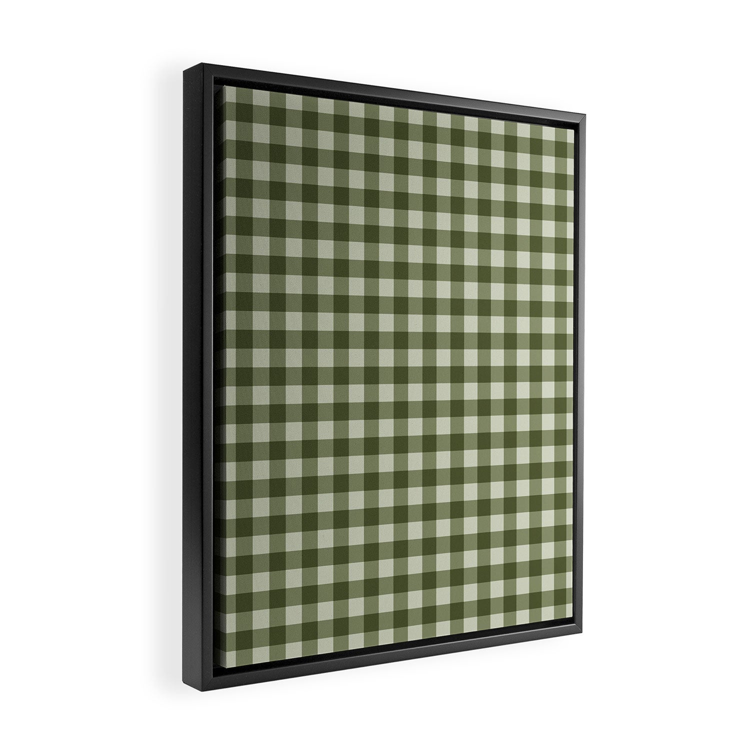 Gingham Plaid Pattern - Natural Green Framed Canvas Print Gallery Image 2
