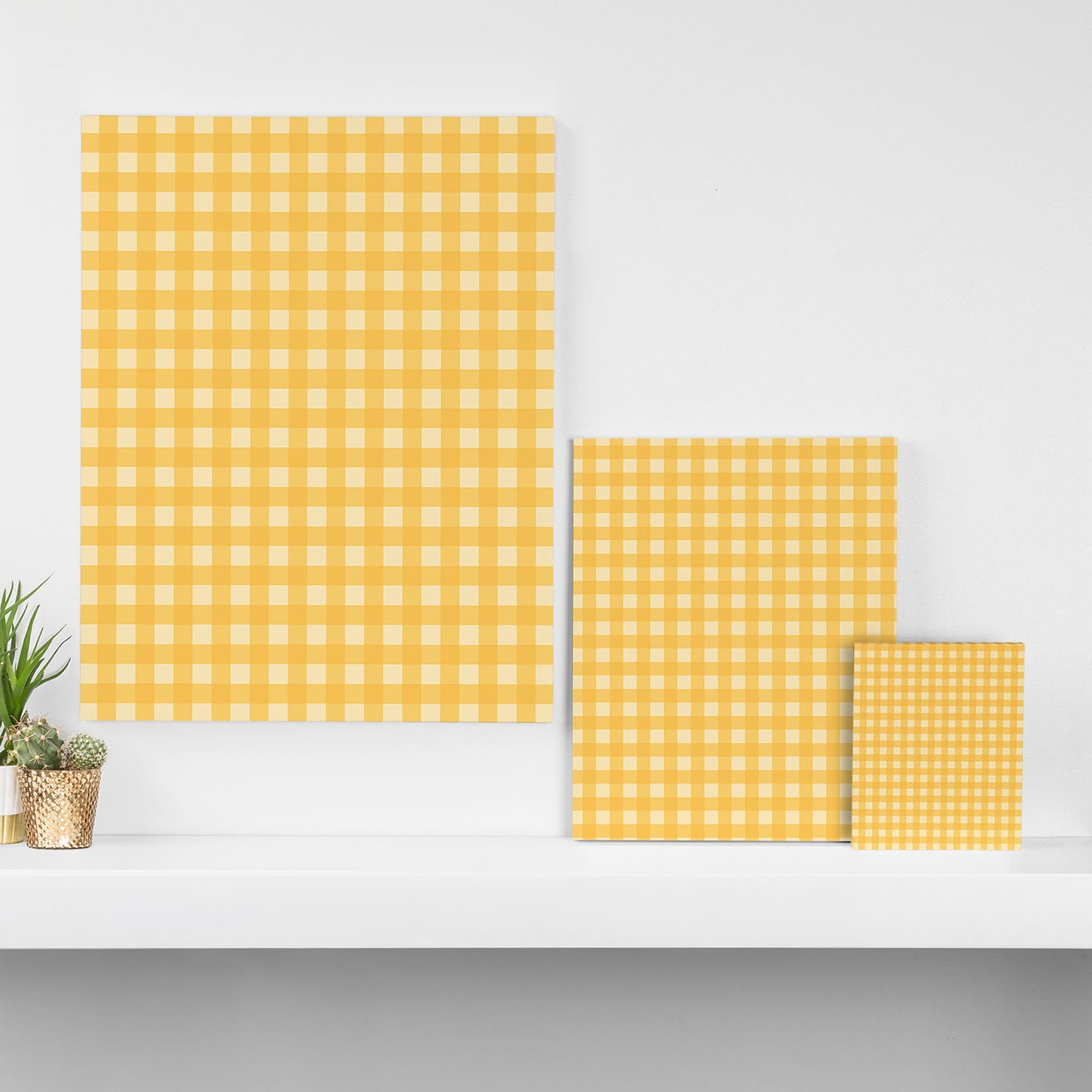 Gingham Plaid Pattern - Sunshine Yellow Canvas Print Gallery Image 3