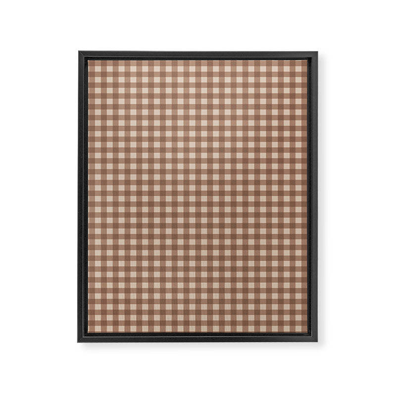 Gingham Plaid Pattern - Coffee Creme Framed Canvas Print Gallery Image 8