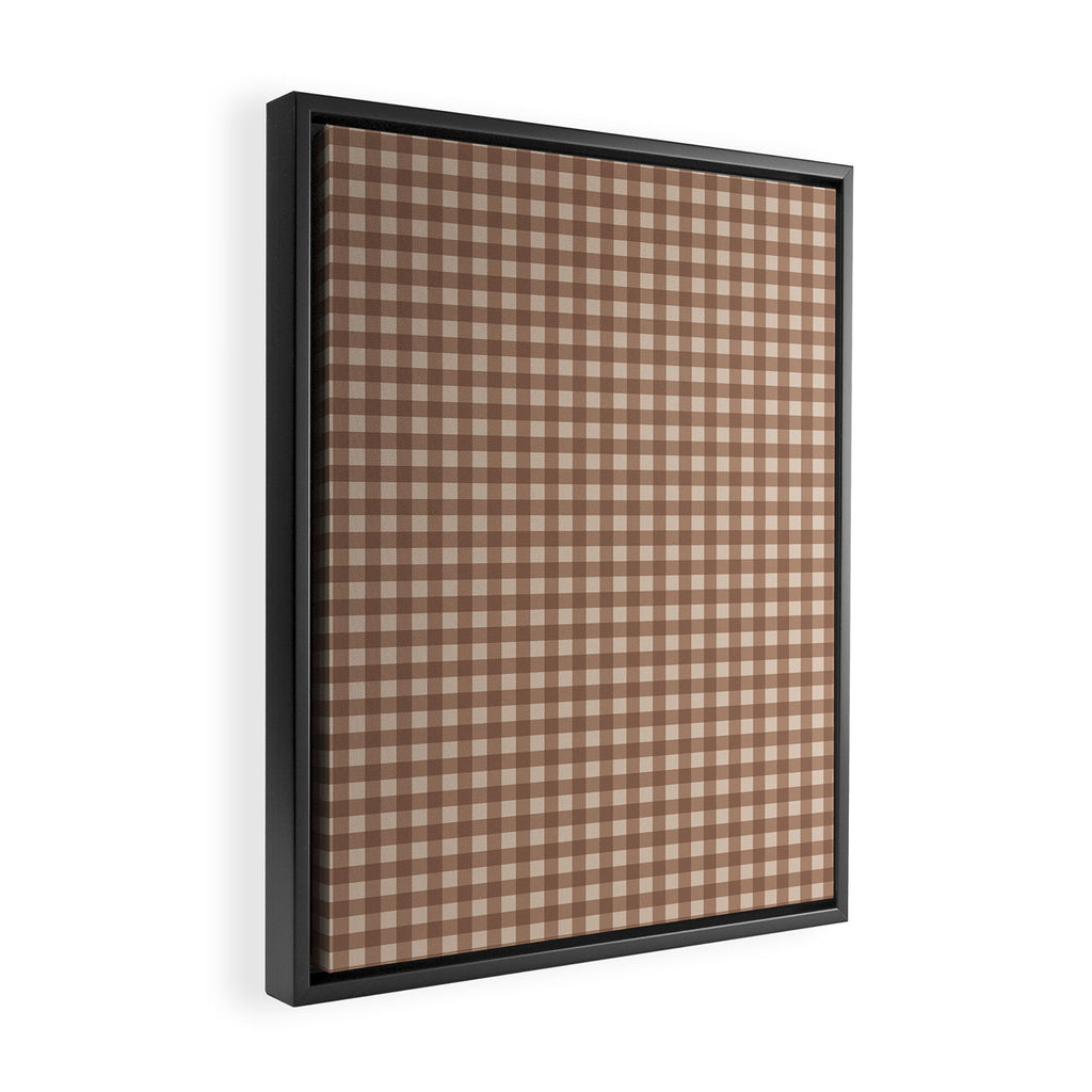 Gingham Plaid Pattern - Coffee Creme Framed Canvas Print Gallery Image 2