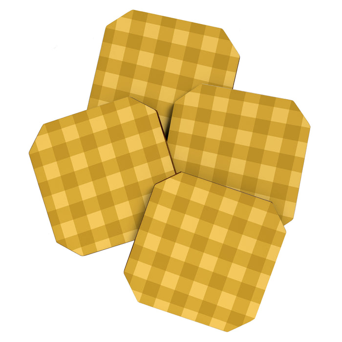 Gingham Plaid Pattern - Earthy Ochre Coaster Gallery Image 1