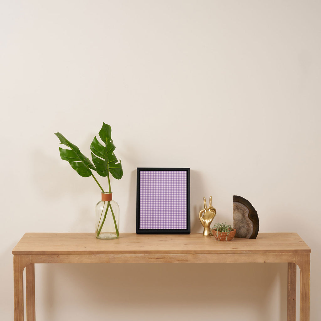 Gingham Plaid Pattern - Lilac Purple Framed Canvas Print Gallery Image 4