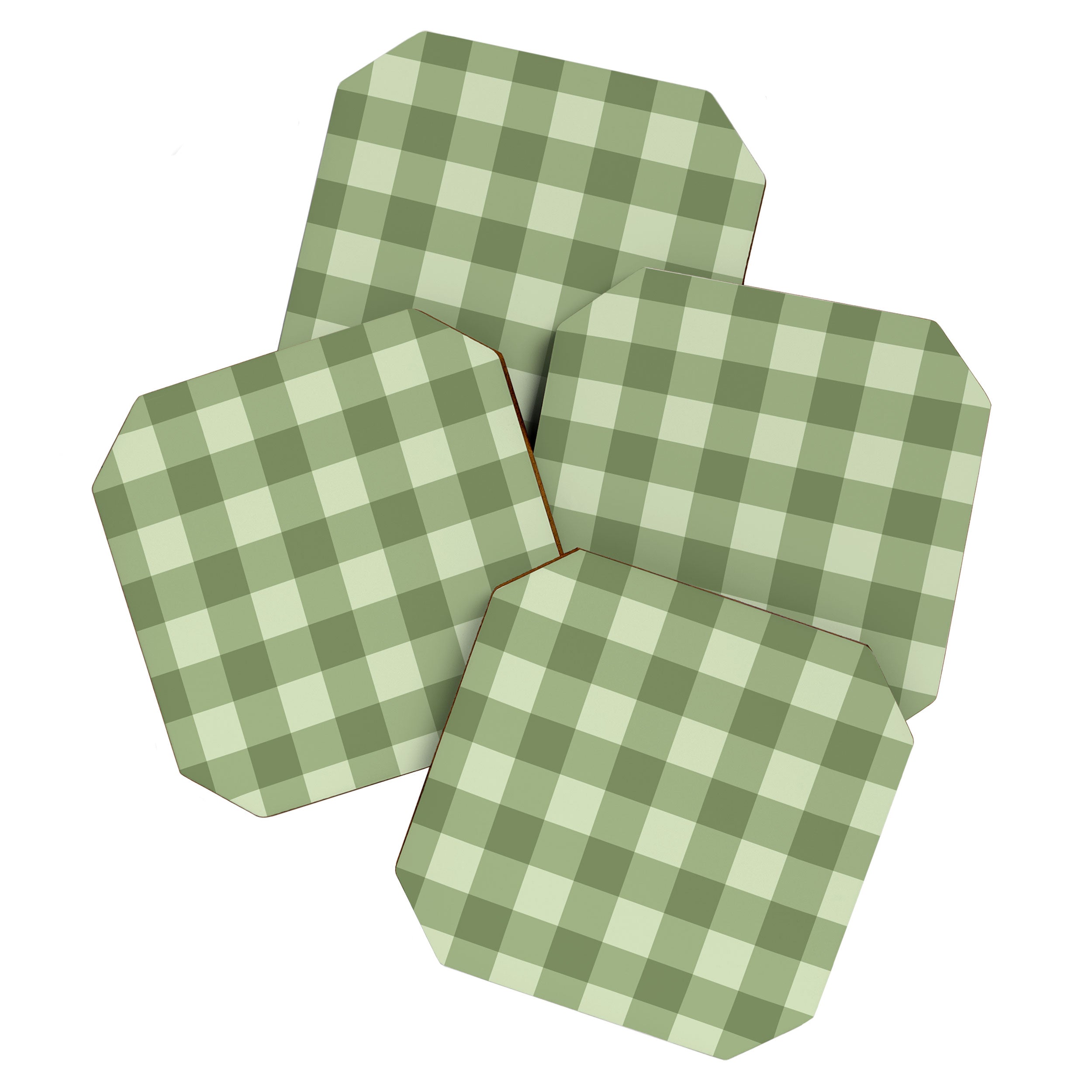 Gingham Plaid Pattern - Natural Green Coaster Gallery Image 1