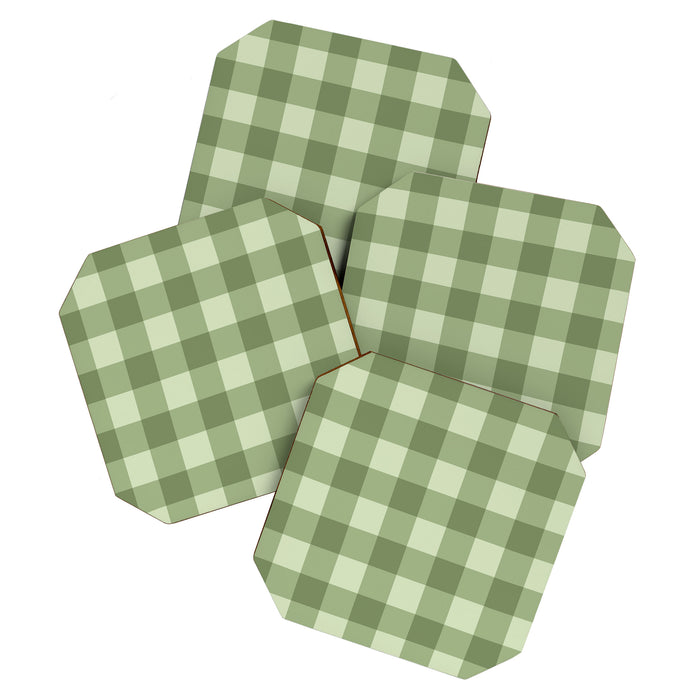 Gingham Plaid Pattern - Natural Green Coaster Gallery Image 1