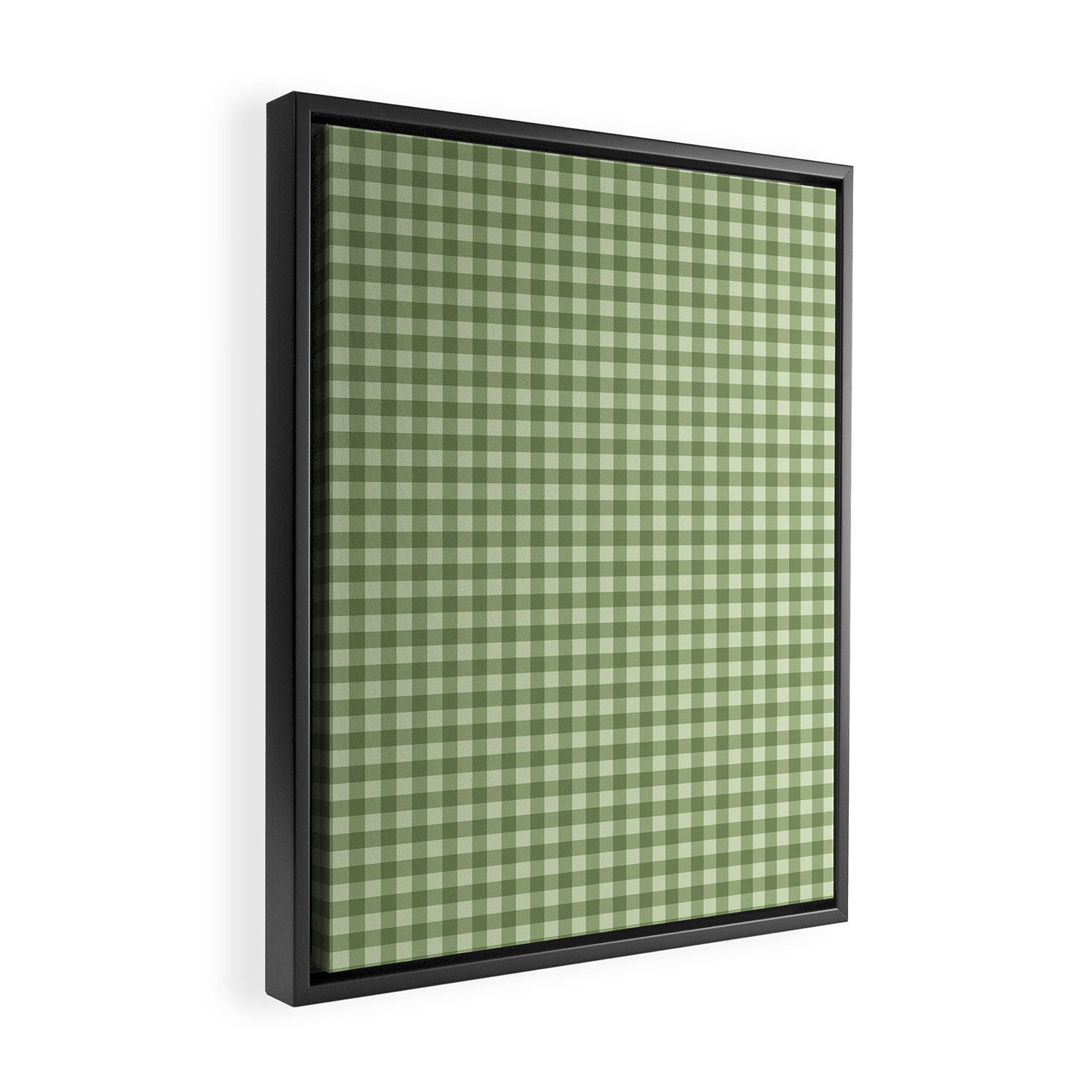 Gingham Plaid Pattern - Natural Green Framed Canvas Print Gallery Image 2