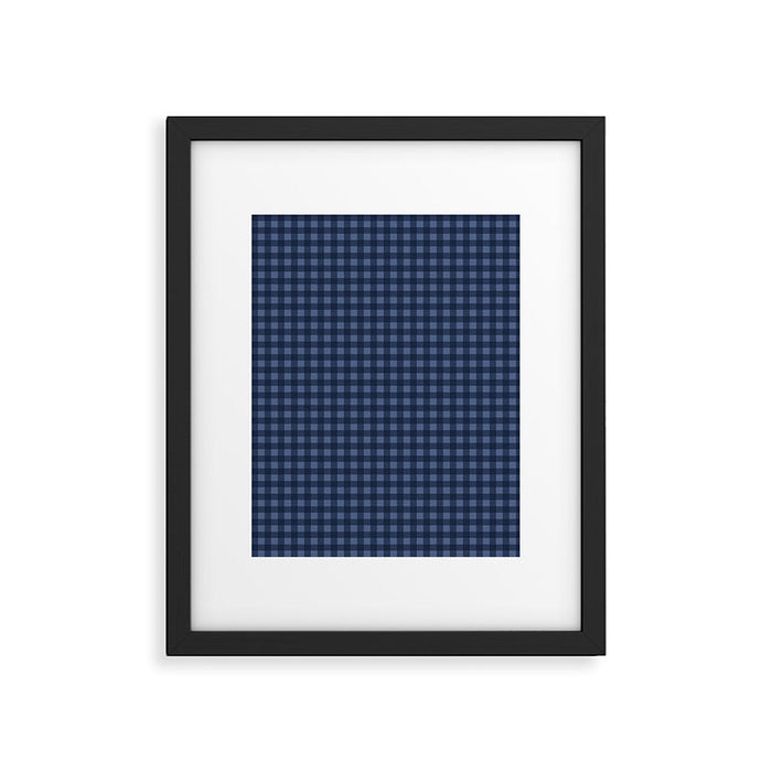 Gingham Plaid Pattern - Navy Blue Framed Art Print Gallery Image 1