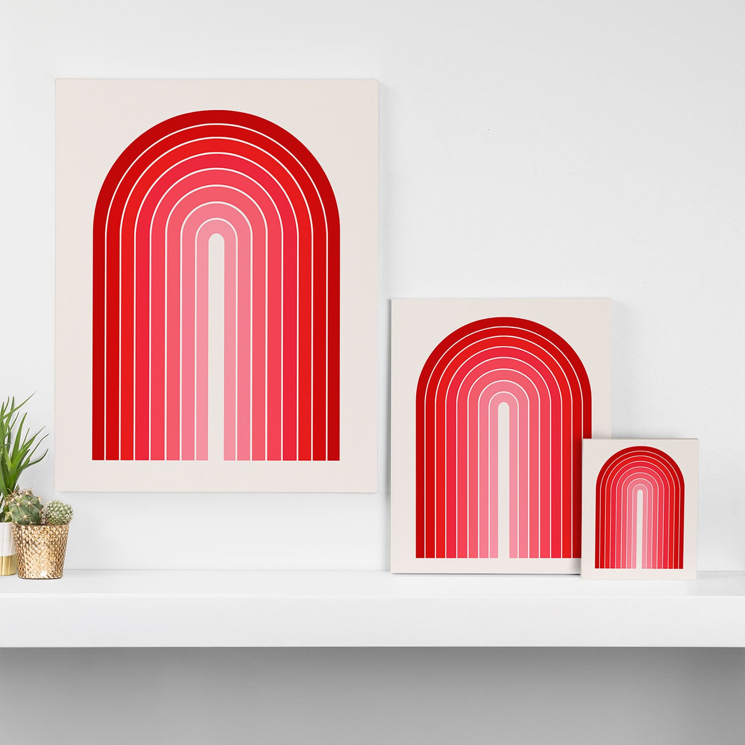 Gradient Arch VI Pink and Red Mid Century Modern Rainbow Canvas Print Gallery Image 3