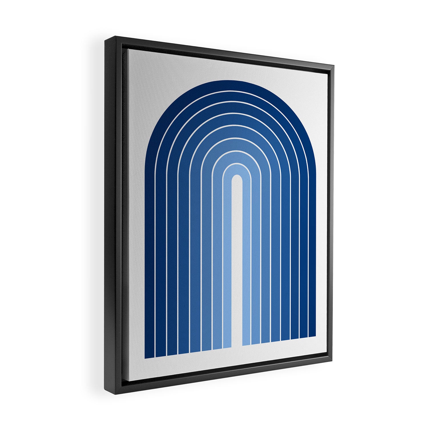 Gradient Arch VIII Bright Blue Mid Century Modern Rainbow Framed Canvas Print Gallery Image 2