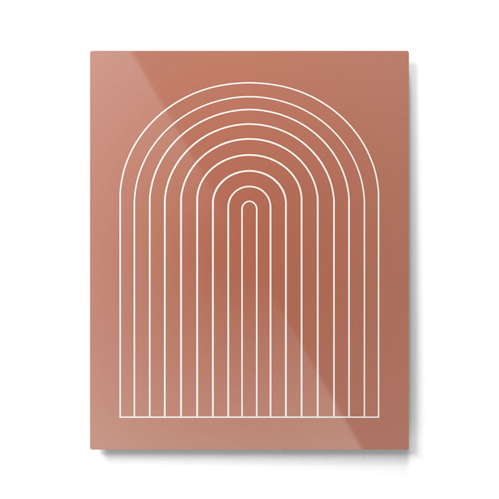 Minimal Arch LI Coral Red Modern Geometric Lines Metal Print Gallery Image 1