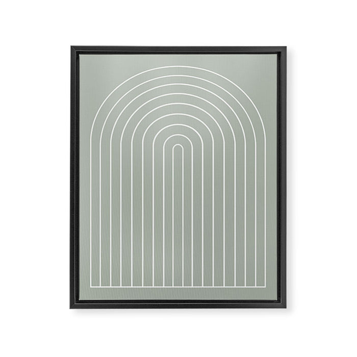 Minimal Arch LIV Pastel Sage Green Modern Geometric Lines Framed Canvas Print Gallery Image 1
