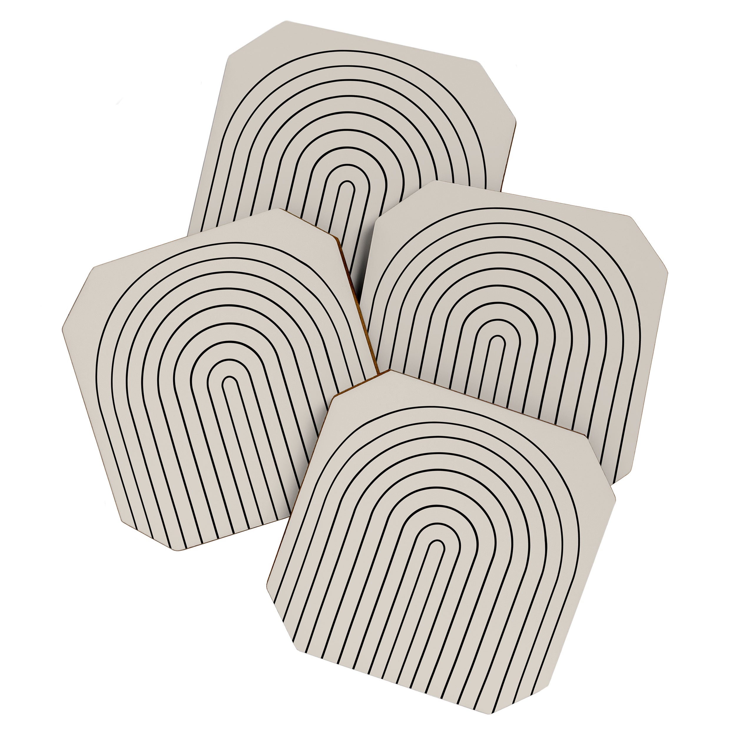 Minimal Arch LVII Vintage Creme and Black Modern Geometric Lines Coaster Gallery Image 1