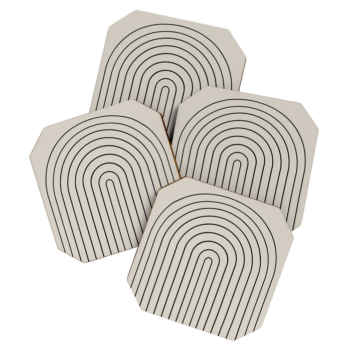 Minimal Arch LVII Vintage Creme and Black Modern Geometric Lines Coaster Gallery Image 1