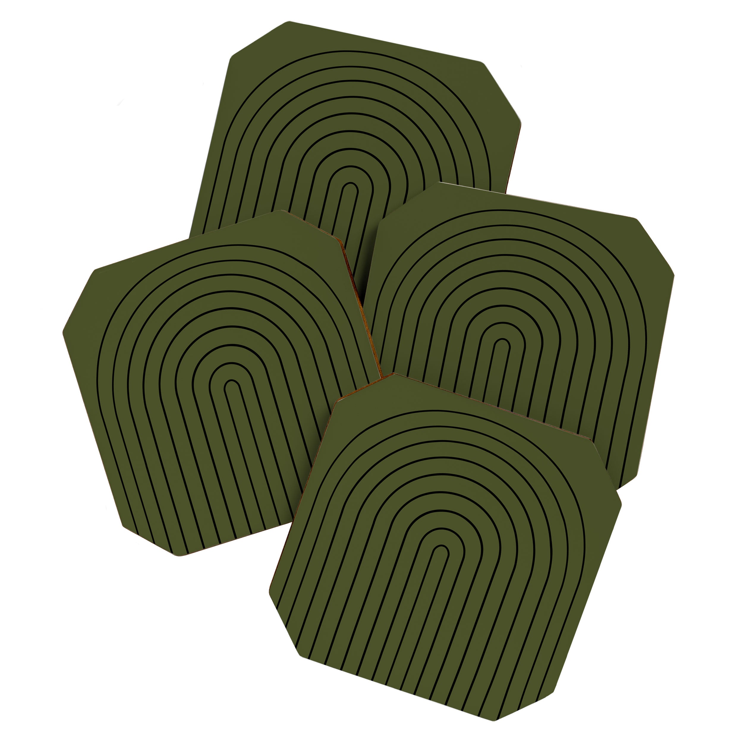 Minimal Arch XII Dark Green Modern Geometric Lines Coaster Gallery Image 1