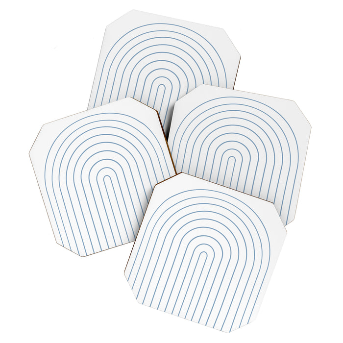 Minimal Arch XXV White and Blue Green Modern Geometric Lines Coaster Gallery Image 1