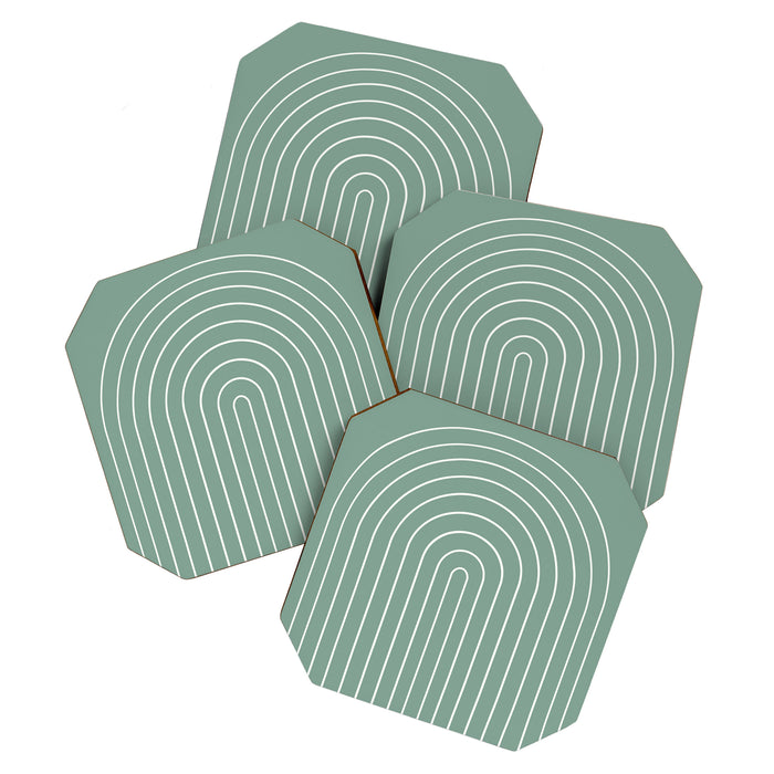 Minimal Arch XXXVII Natural Green Modern Geometric Lines Coaster Gallery Image 1