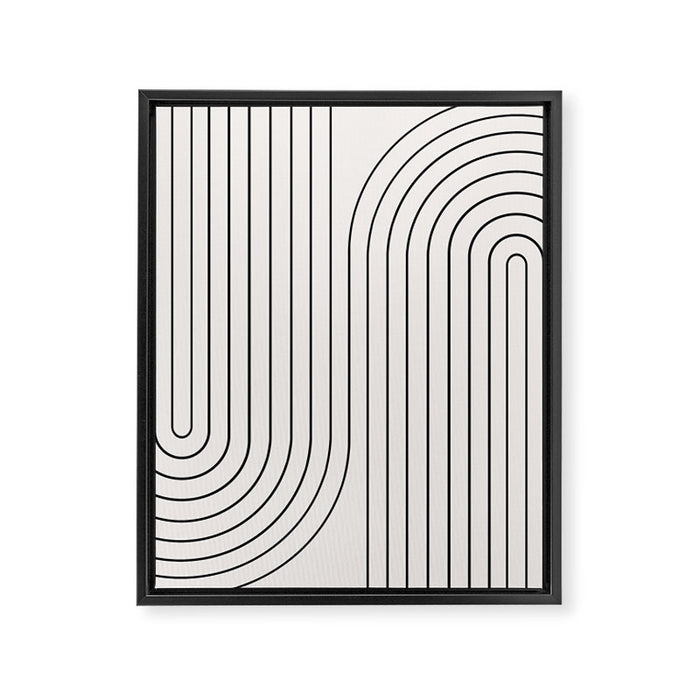 Minimal Line Curvature I Black and White Mid Century Modern Arch Abstract Framed Canvas Print Gallery Image 1