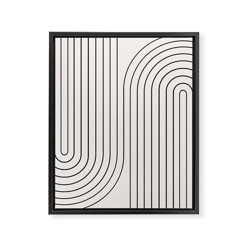 Minimal Line Curvature I Black and White Mid Century Modern Arch Abstract Framed Canvas Print Gallery Image 6