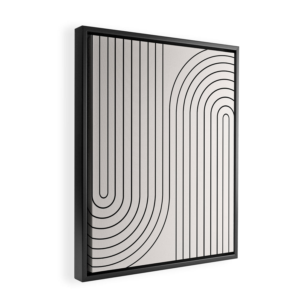 Minimal Line Curvature I Black and White Mid Century Modern Arch Abstract Framed Canvas Print Gallery Image 2