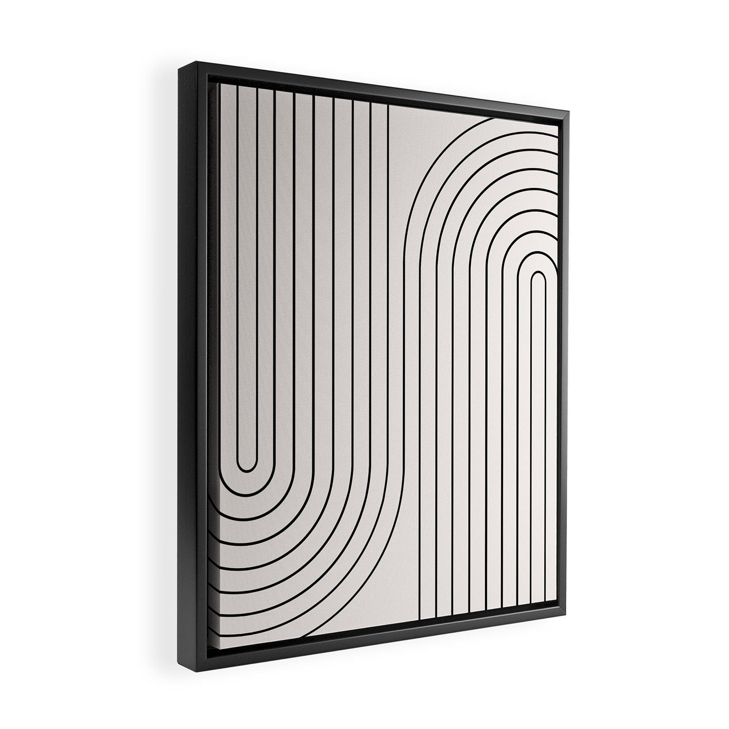 Minimal Line Curvature I Black and White Mid Century Modern Arch Abstract Framed Canvas Print Gallery Image 2