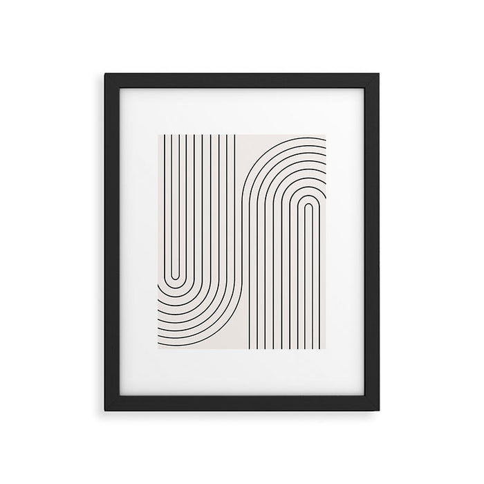 Minimal Line Curvature I Black and White Mid Century Modern Arch Abstract Framed Art Print Gallery Image 1