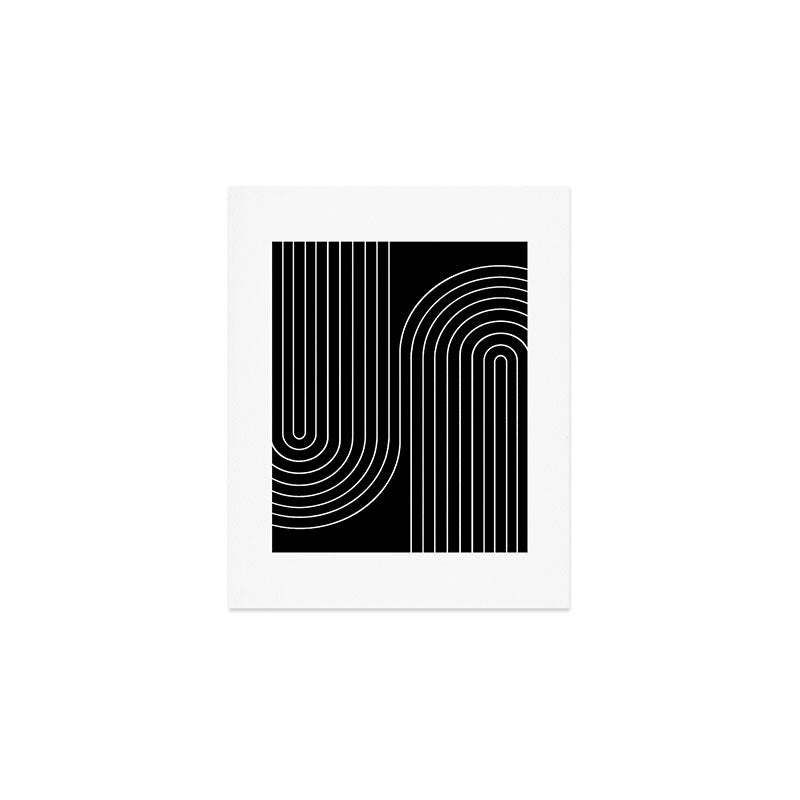 Minimal Line Curvature II Black and White Mid Century Modern Arch Abstract Art Print Gallery Image 1