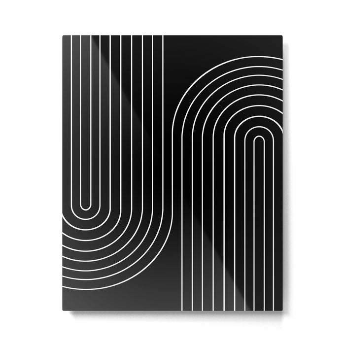 Minimal Line Curvature II Black and White Mid Century Modern Arch Abstract Metal Print Gallery Image 1