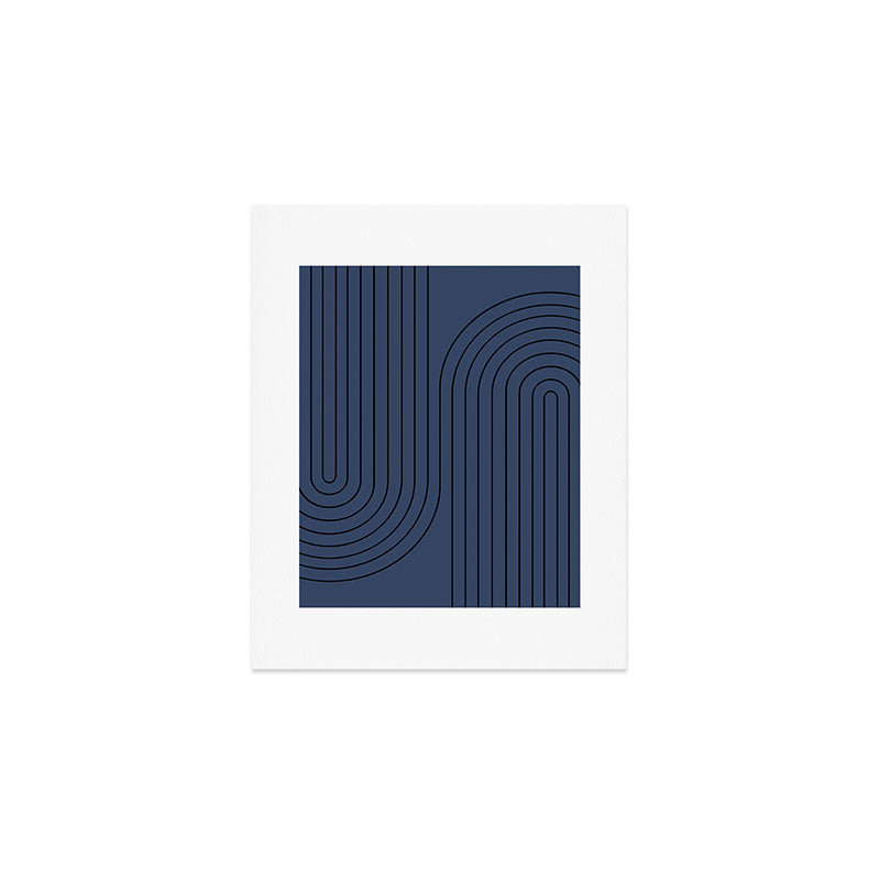 Minimal Line Curvature IV Navy Blue Mid Century Modern Arch Abstract Art Print Gallery Image 1