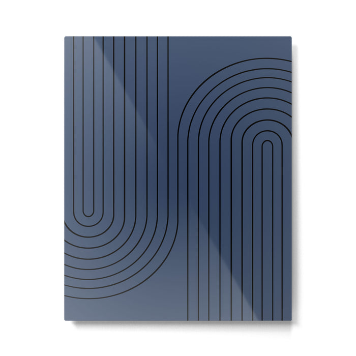 Minimal Line Curvature IV Navy Blue Mid Century Modern Arch Abstract Metal Print Gallery Image 1