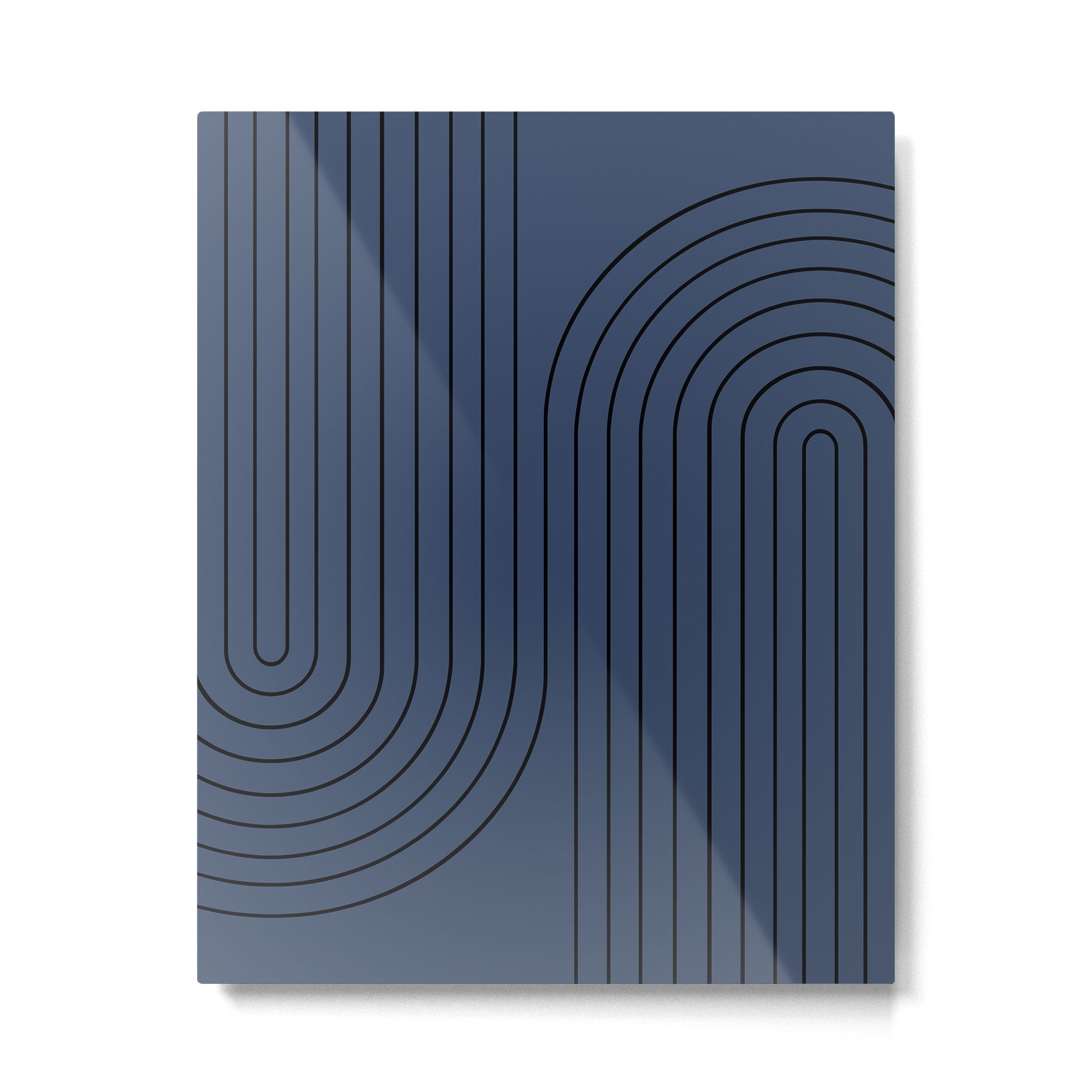 Minimal Line Curvature IV Navy Blue Mid Century Modern Arch Abstract Metal Print Gallery Image 4
