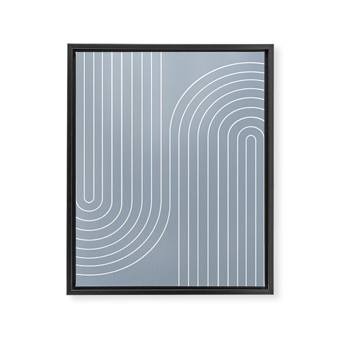 Minimal Line Curvature LXXVII Natural Blue Mid Century Modern Arch Abstract Framed Canvas Print Gallery Image 1