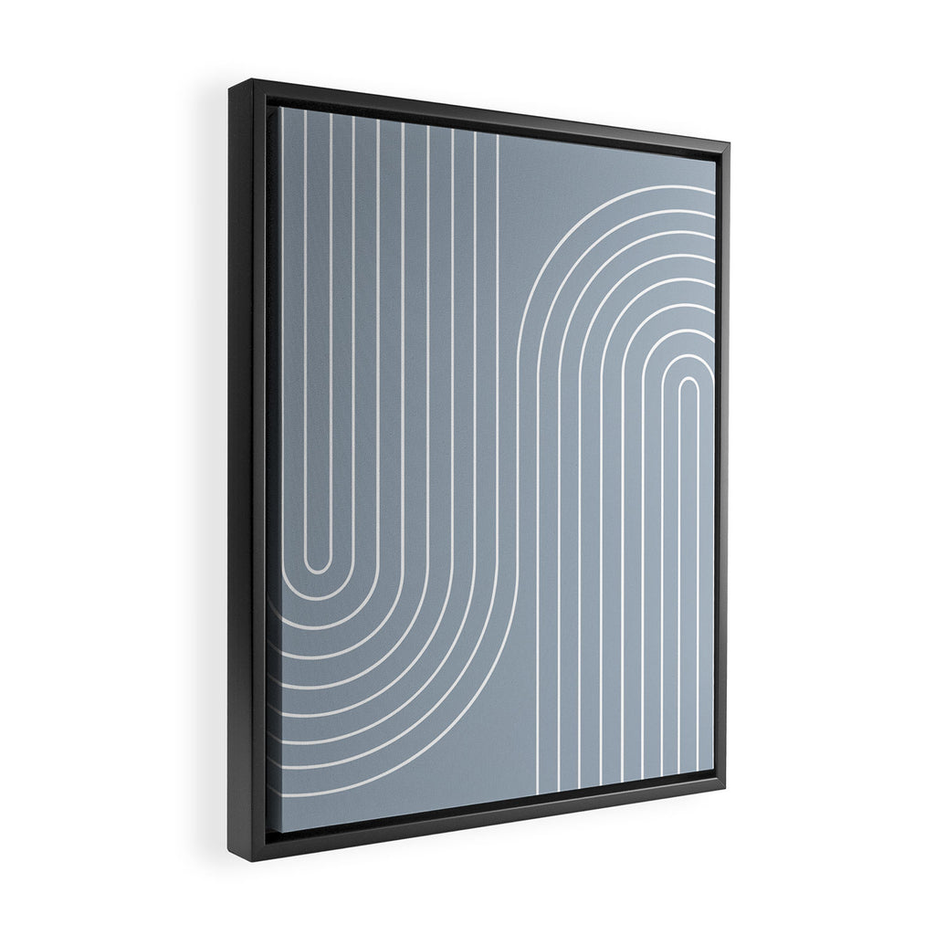 Minimal Line Curvature LXXVII Natural Blue Mid Century Modern Arch Abstract Framed Canvas Print Gallery Image 2