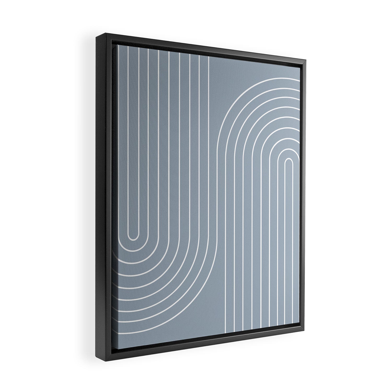 Minimal Line Curvature LXXVII Natural Blue Mid Century Modern Arch Abstract Framed Canvas Print Gallery Image 2