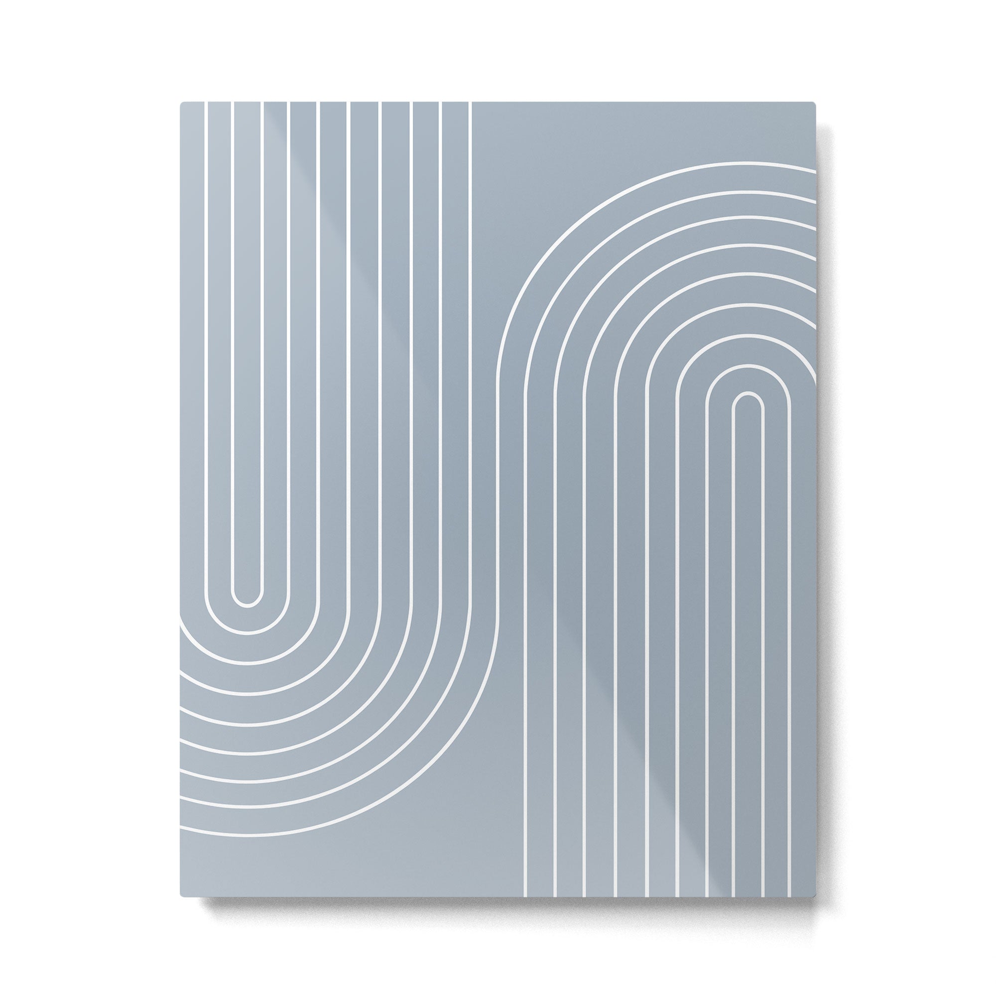 Minimal Line Curvature LXXVII Natural Blue Mid Century Modern Arch Abstract Metal Print Gallery Image 4
